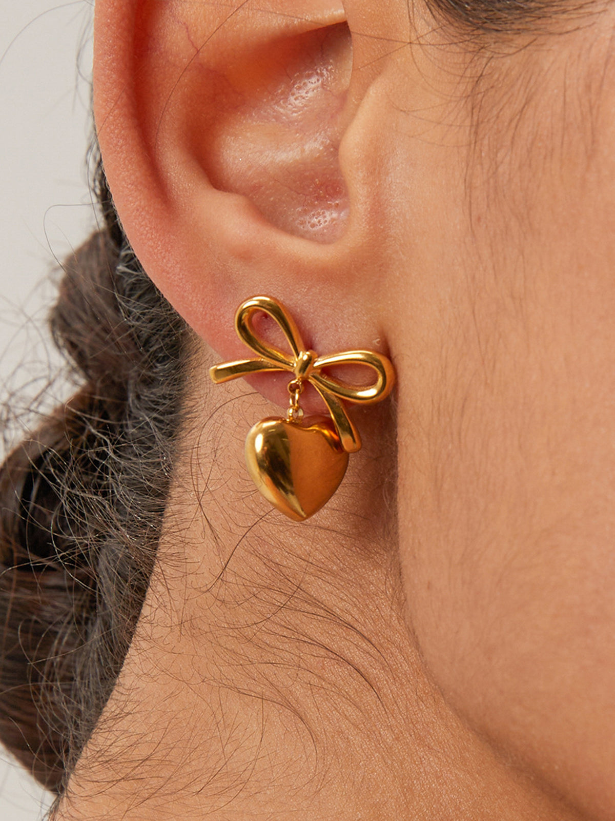 Gift Ribbon Bow Heart Dangle Earrings-Chicvia