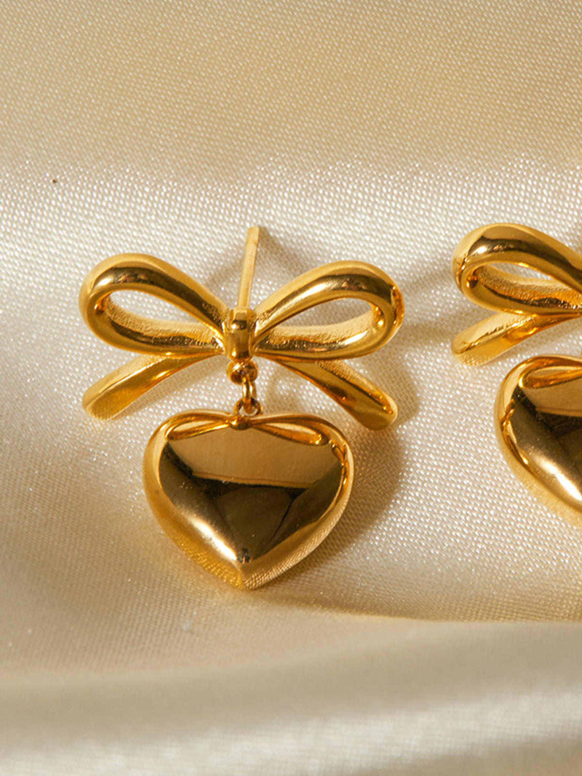 Gift Ribbon Bow Heart Dangle Earrings-Chicvia