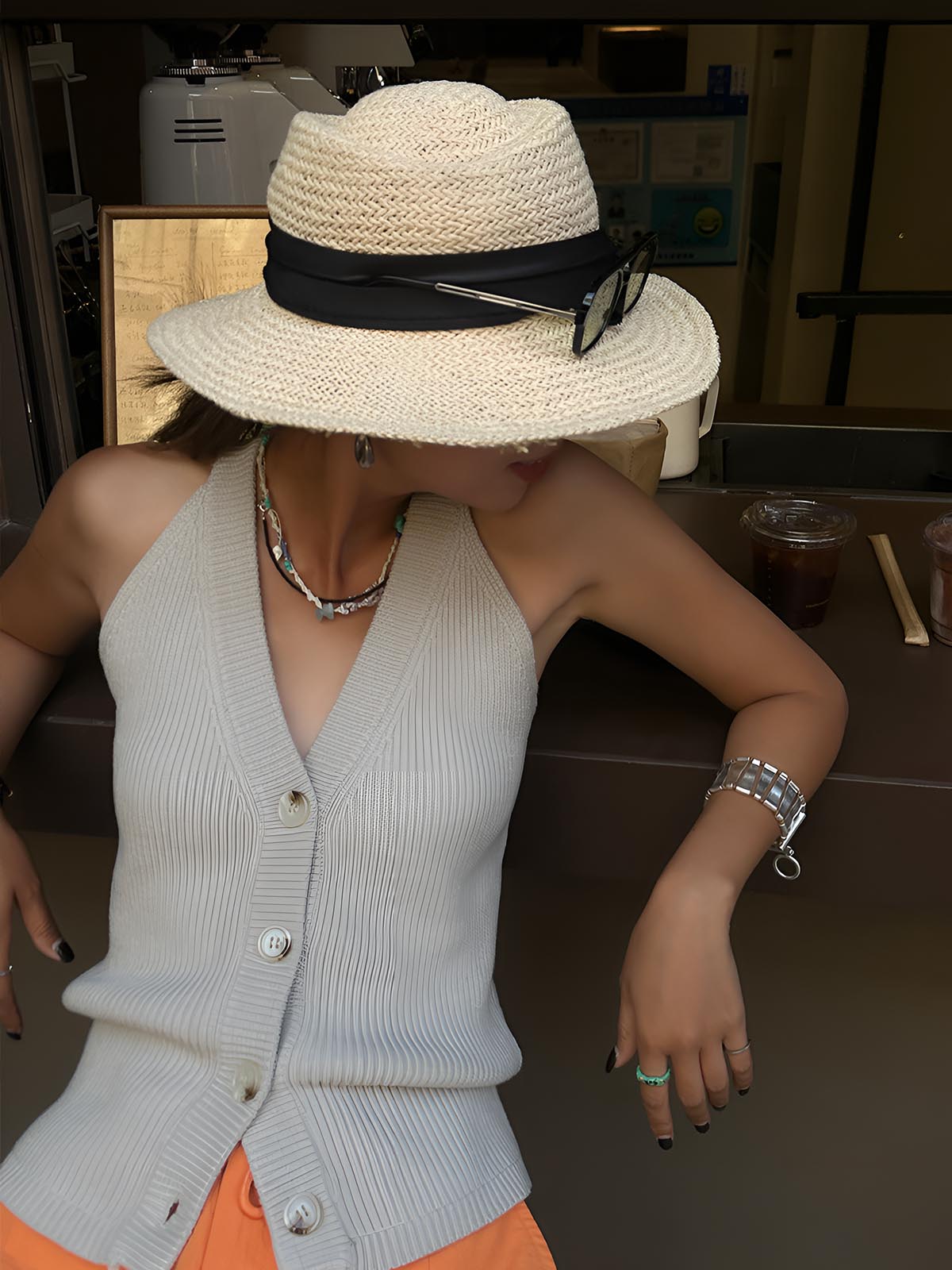 Button V-Neck Knit Vest-Chicvia