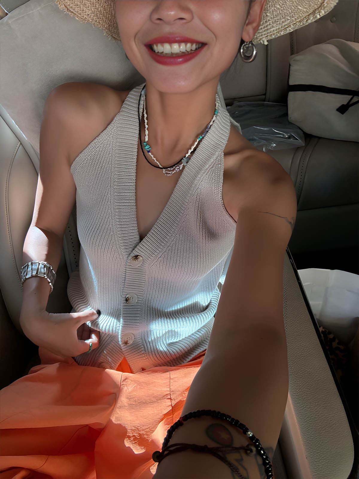 Button V-Neck Knit Vest-Chicvia