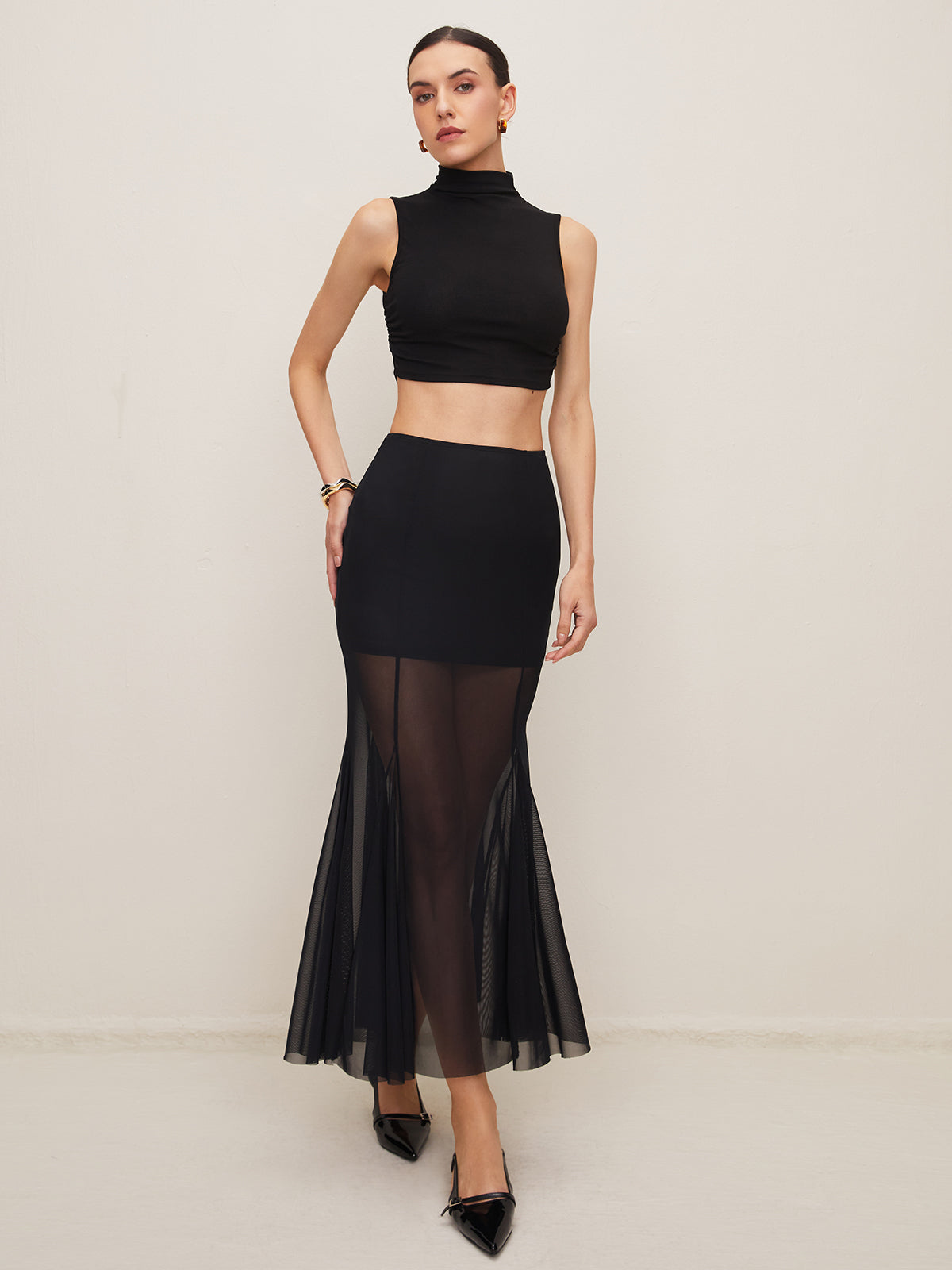 Plain Sheer Elegant Skirt-Chicvia