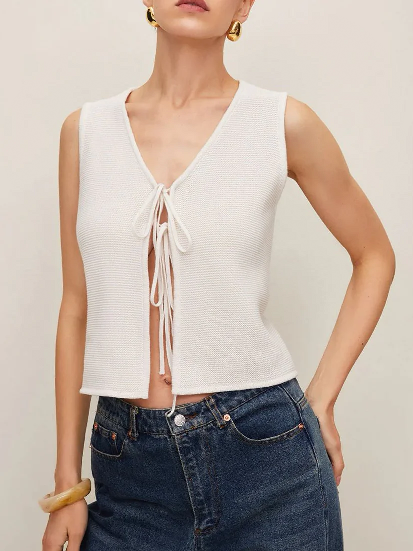 Plain Crochet Split Vest-Chicvia