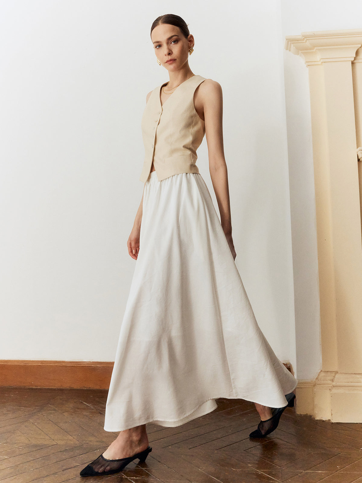 Cotton & Linen Maxi Skirt-Chicvia