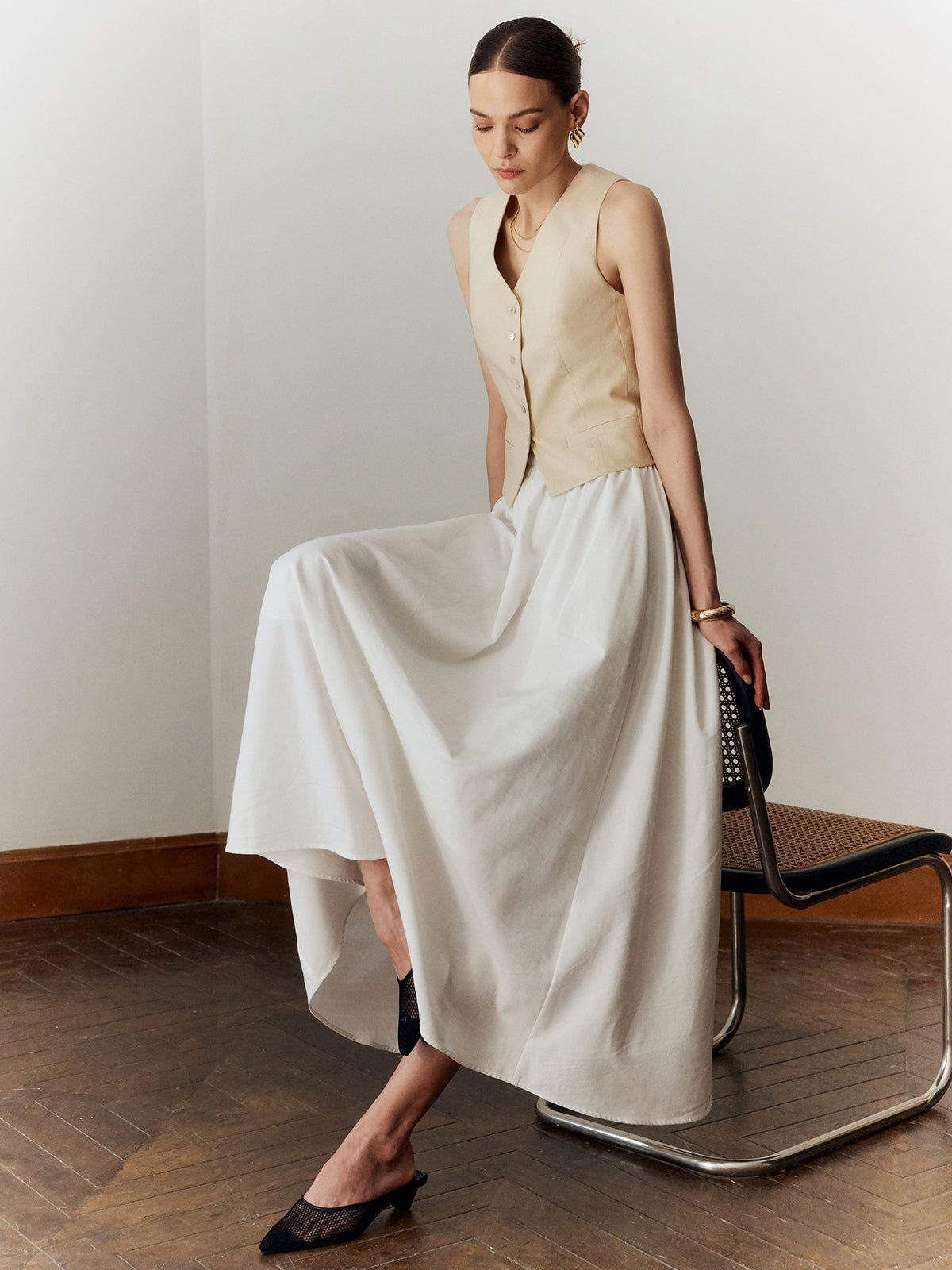 Cotton & Linen Maxi Skirt-Chicvia