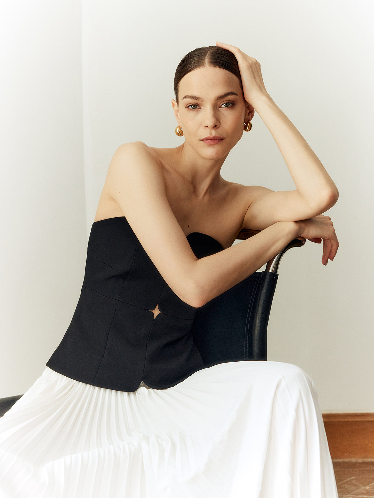 Off Shoulder Pleated Long Dress-Chicvia