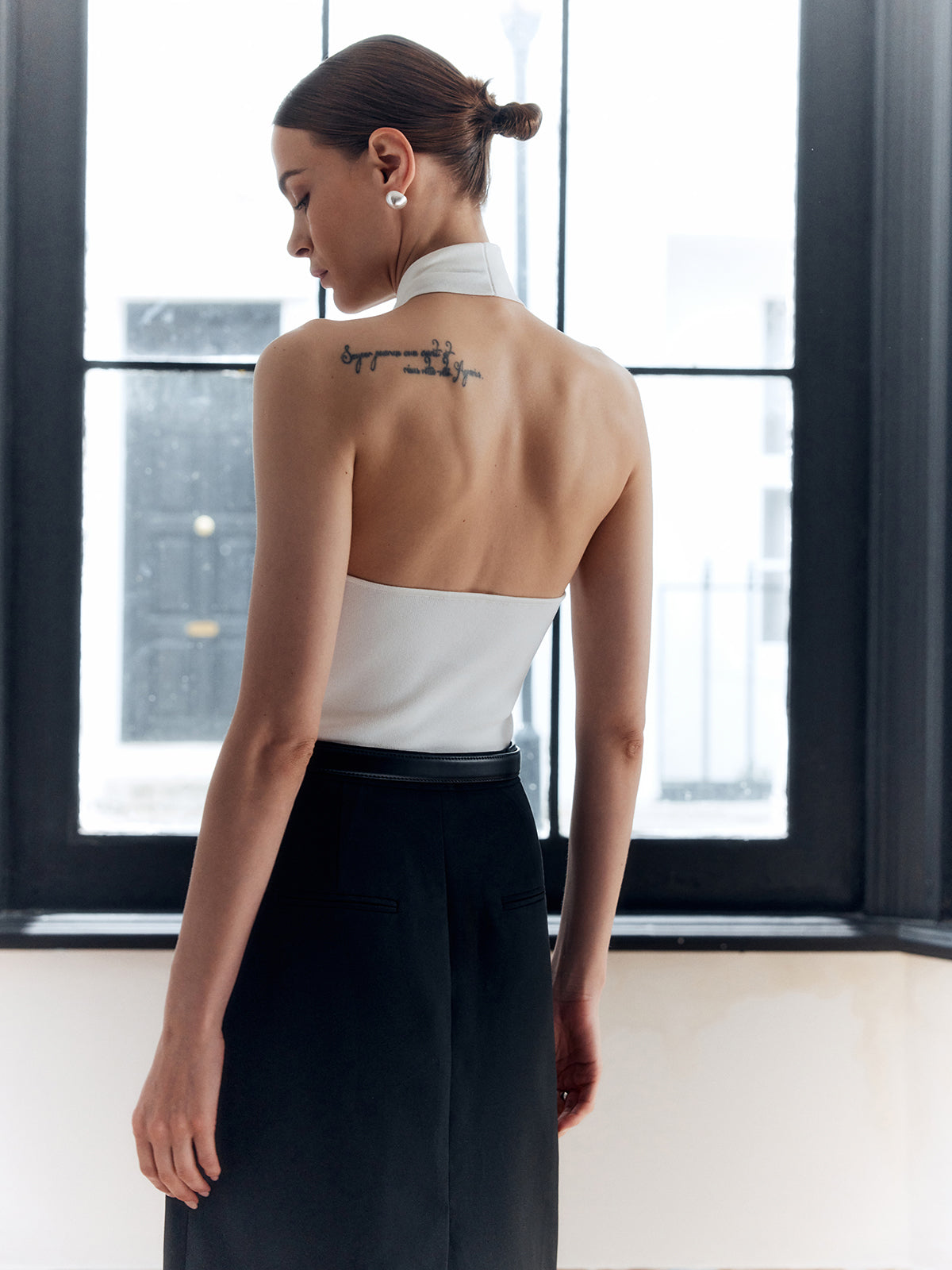 Halter Criss Cross Backless Knit Top-Chicvia