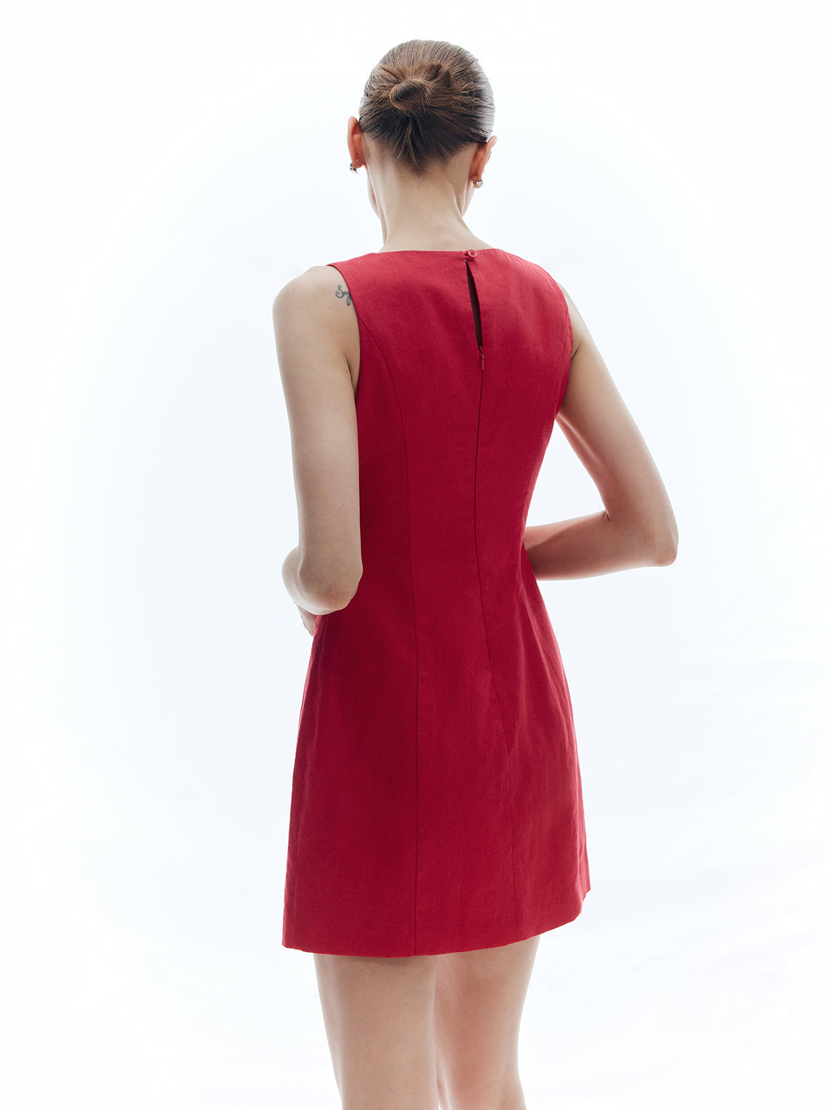 Cotton & Linen Slim Sleeveless Solid Dress-Chicvia