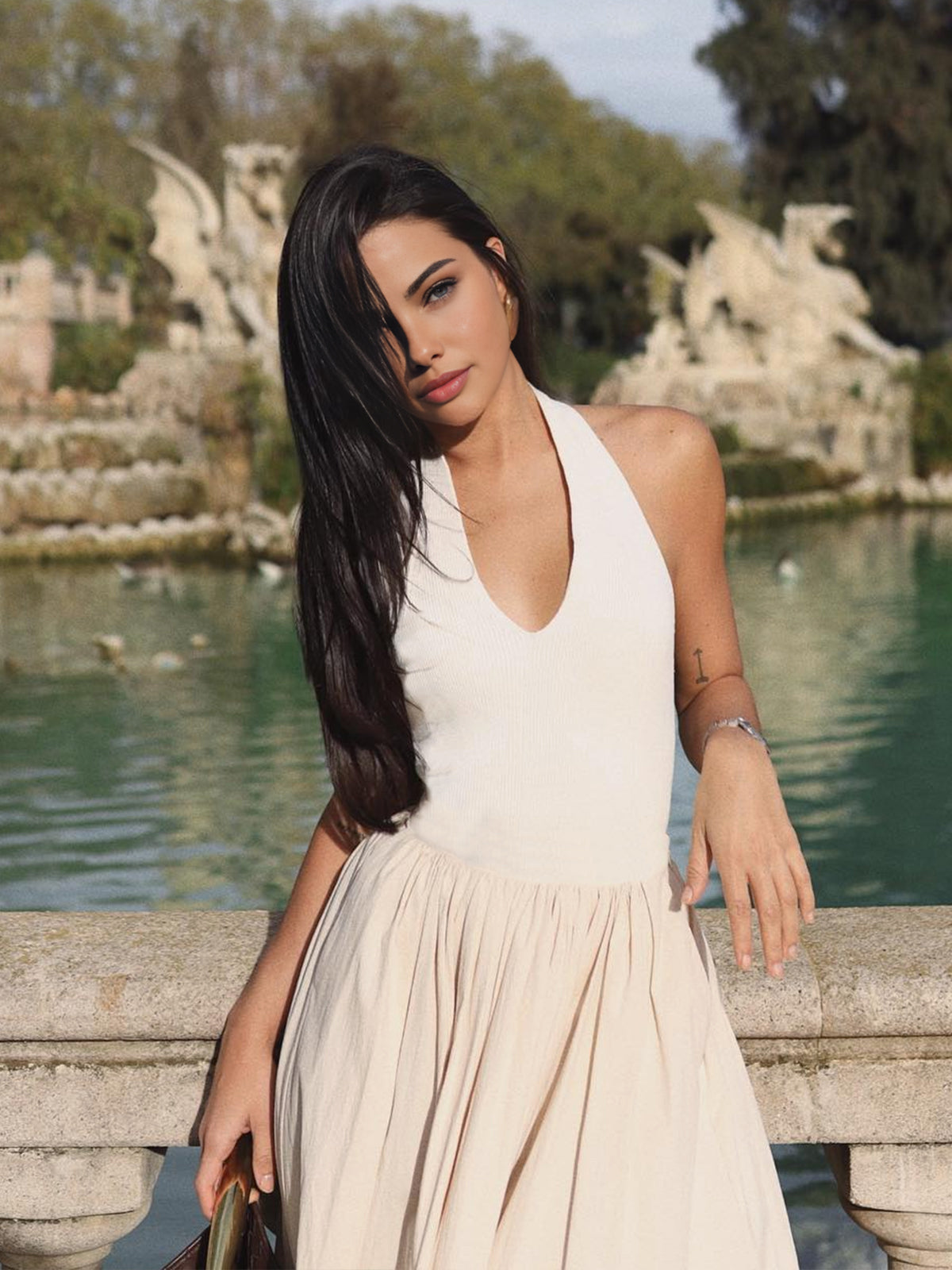 Halter Backless Pockets Dress-Chicvia