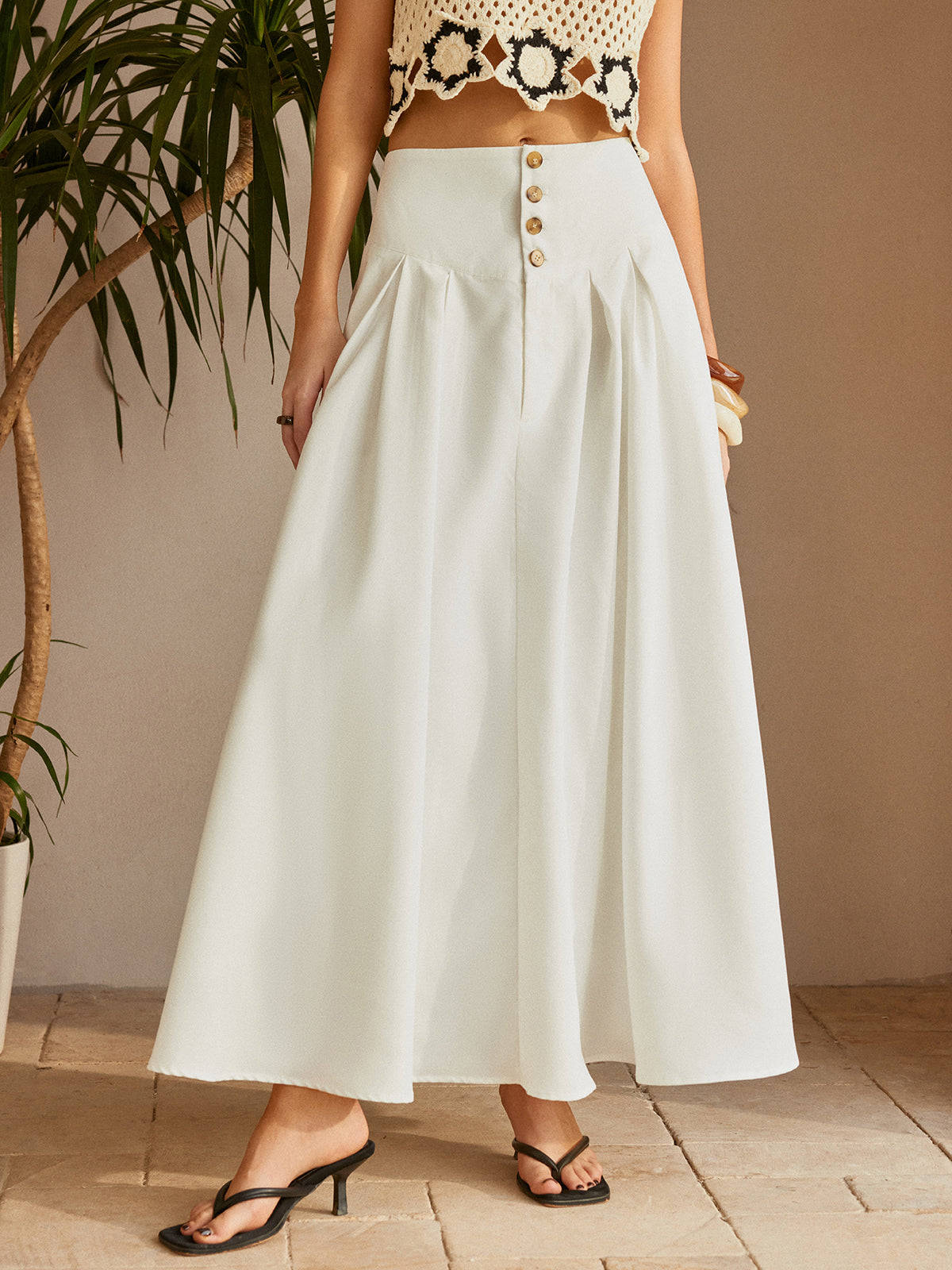 Oversized Button Ruched Pockets Skirt-Chicvia