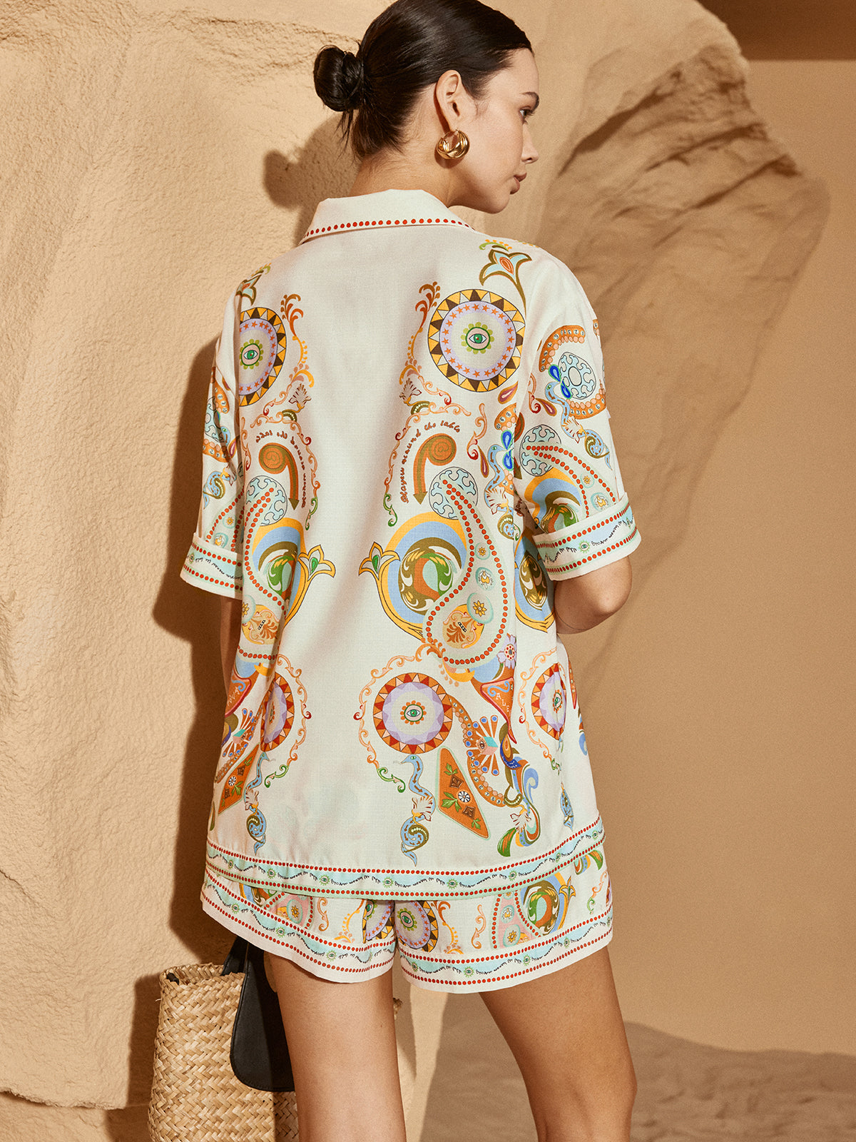 Polo Print Half Sleeve Shorts Set-Chicvia