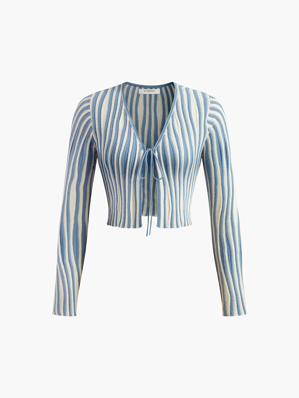 Pinstripe Lace Up Knit Cardigan-Chicvia