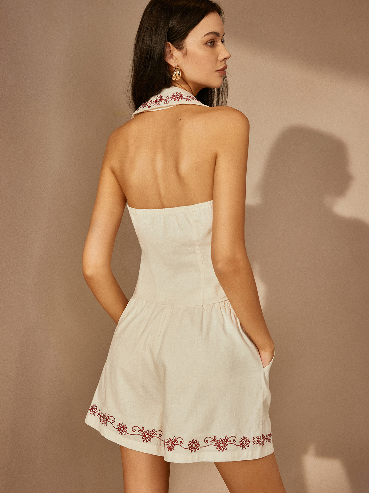 Cotton & Linen Embroidery Shorts Set-Chicvia