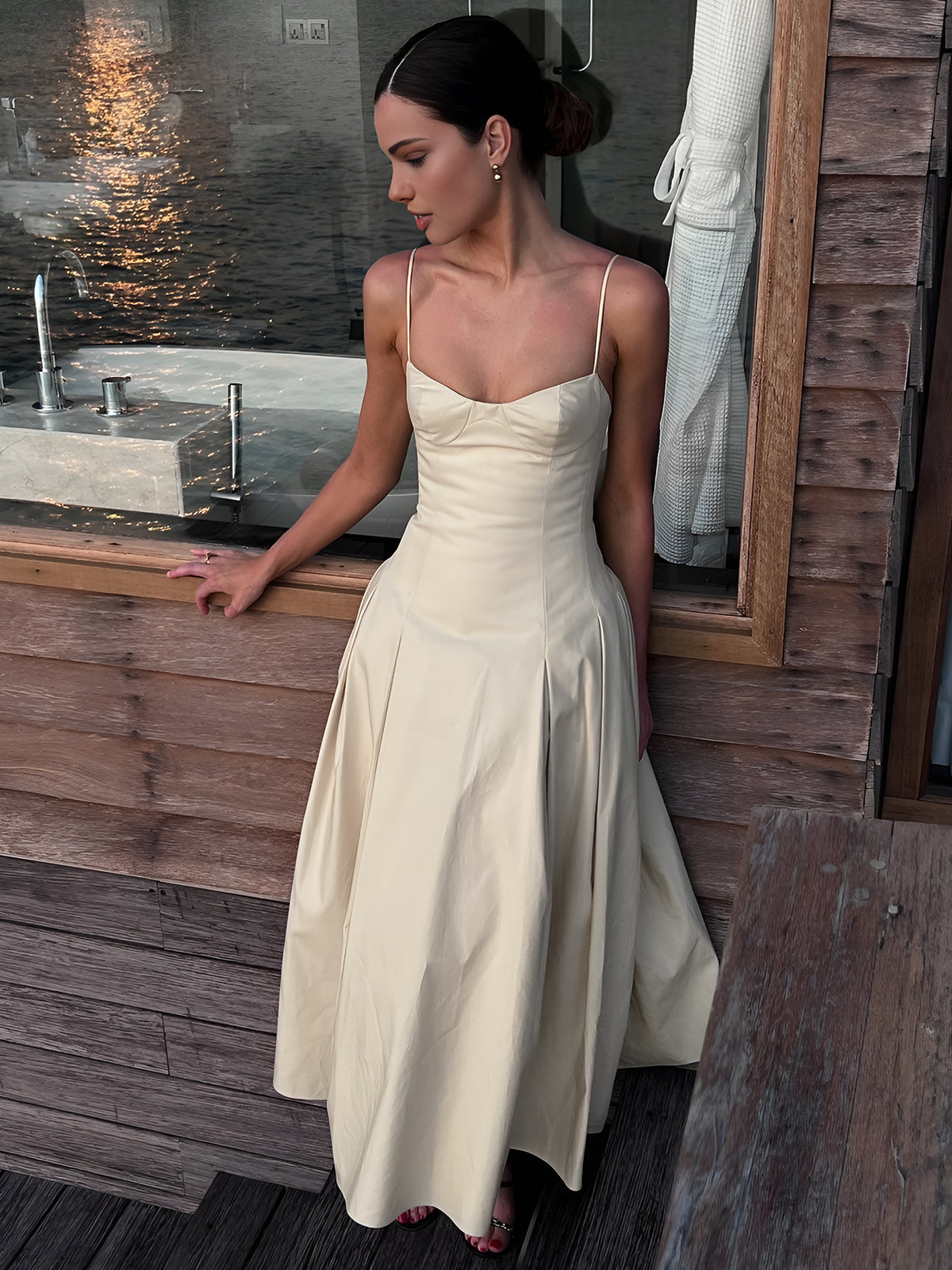 Pleated Cami Long Dress-Chicvia