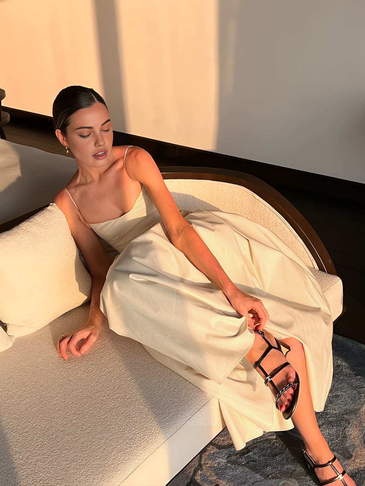 Pleated Cami Long Dress-Chicvia