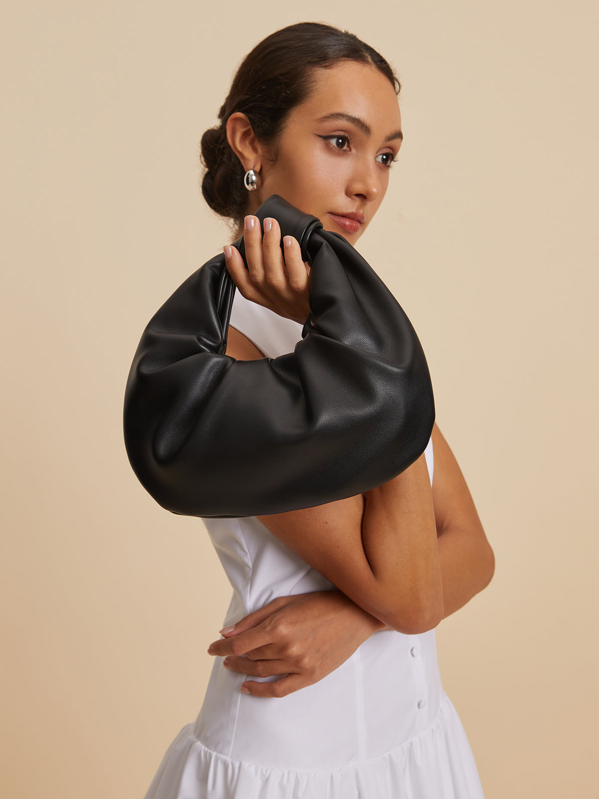 Crescent Knotted Ruched Bag-Chicvia