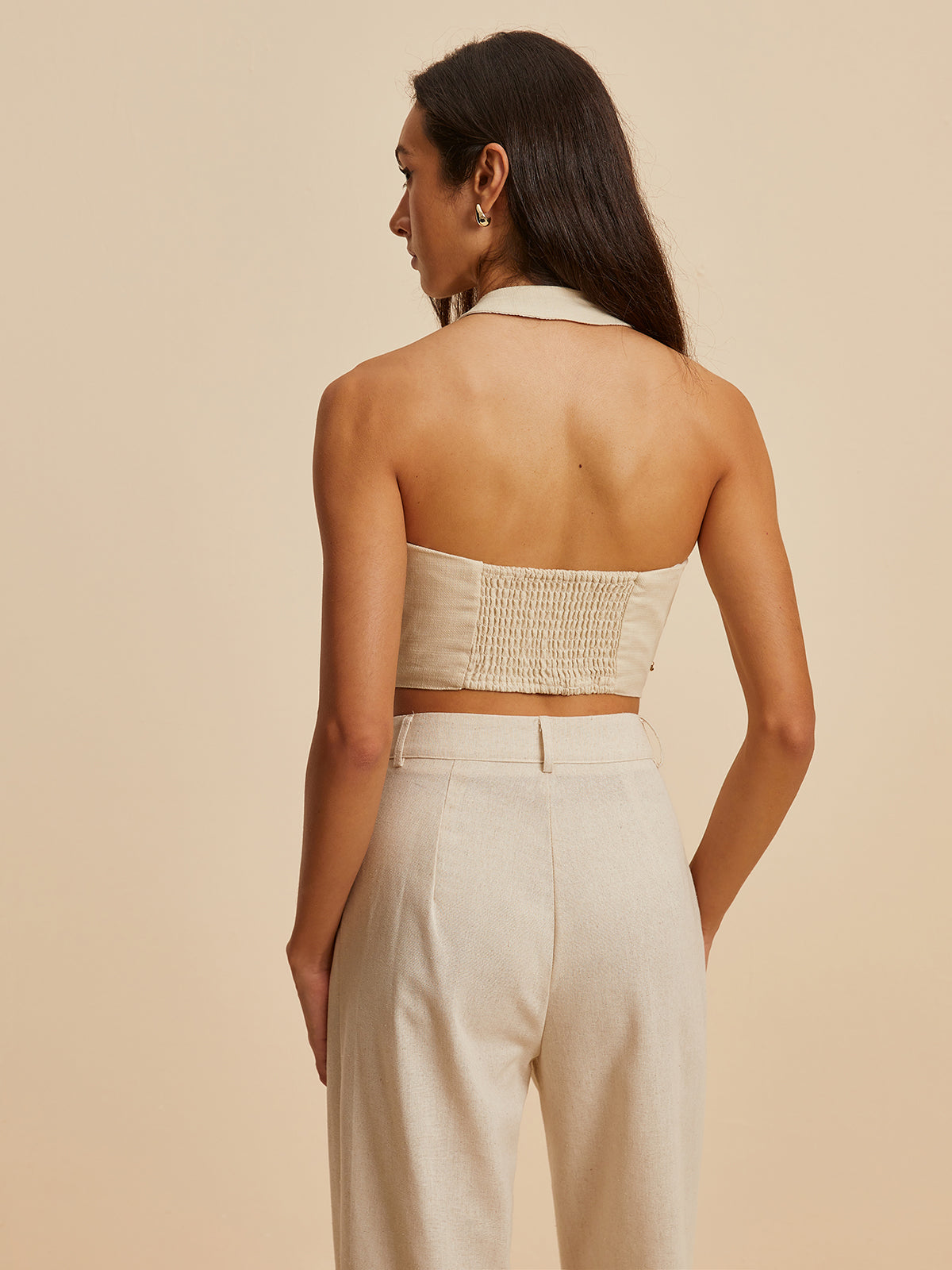 Embroidery Print V-Neck Halter Top-Chicvia