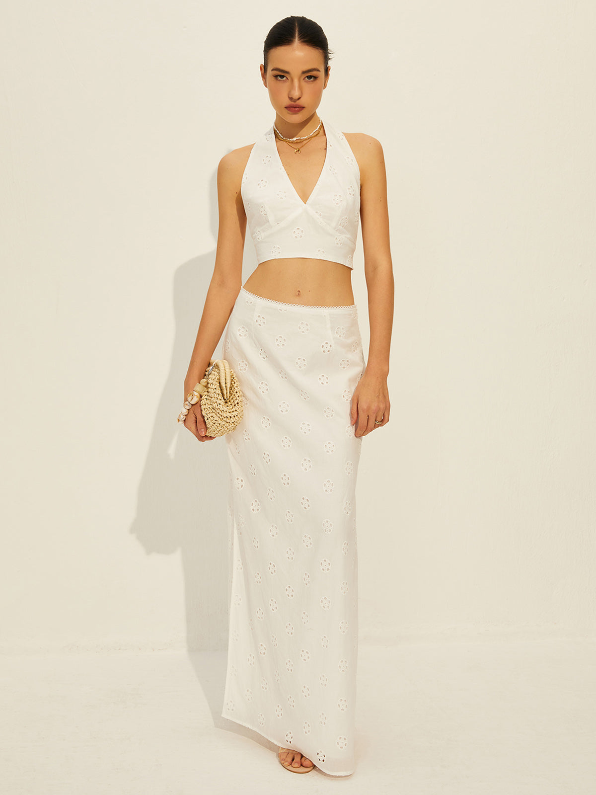 Cotton Knotted Backless Skirt Set-Chicvia