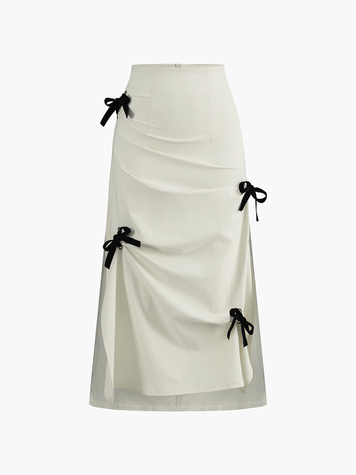 Cotton & Linen Bow Decor Split Midi Skirt-Chicvia