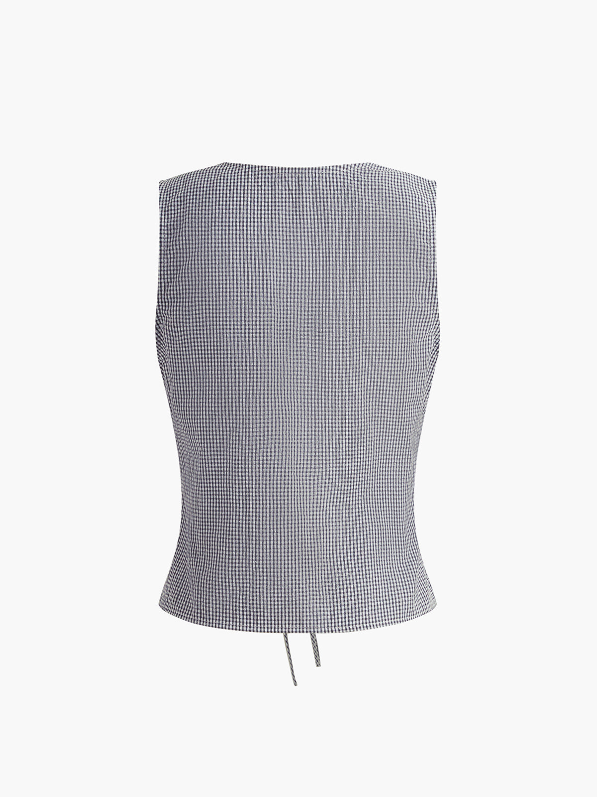 Plaid Knotted V-Neck Vest-Chicvia