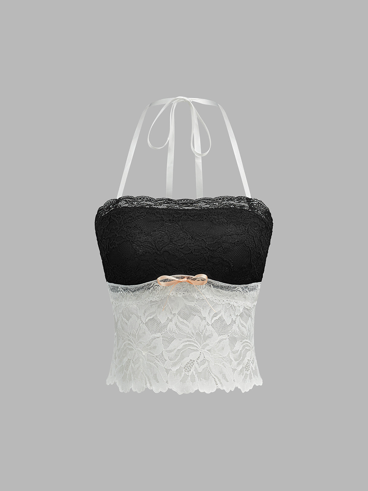 Colorblock Lace Halter Top-Chicvia