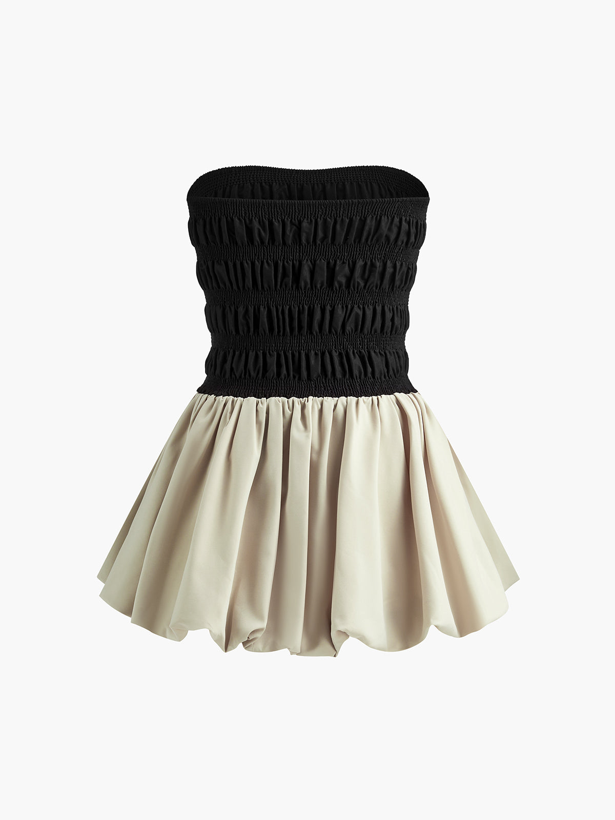 Contrast Strapless Pleated Short Dress-Chicvia