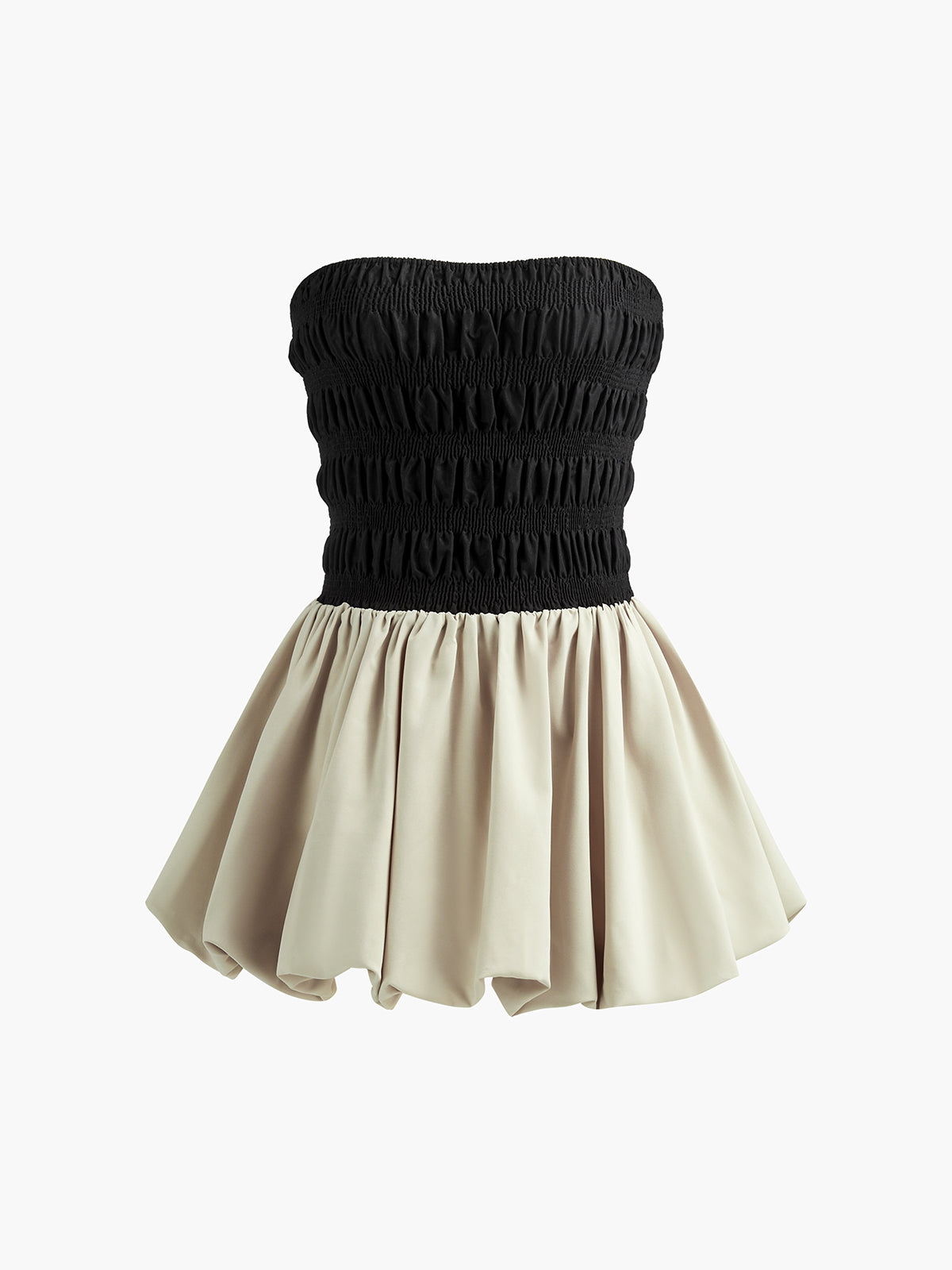 Contrast Strapless Pleated Short Dress-Chicvia