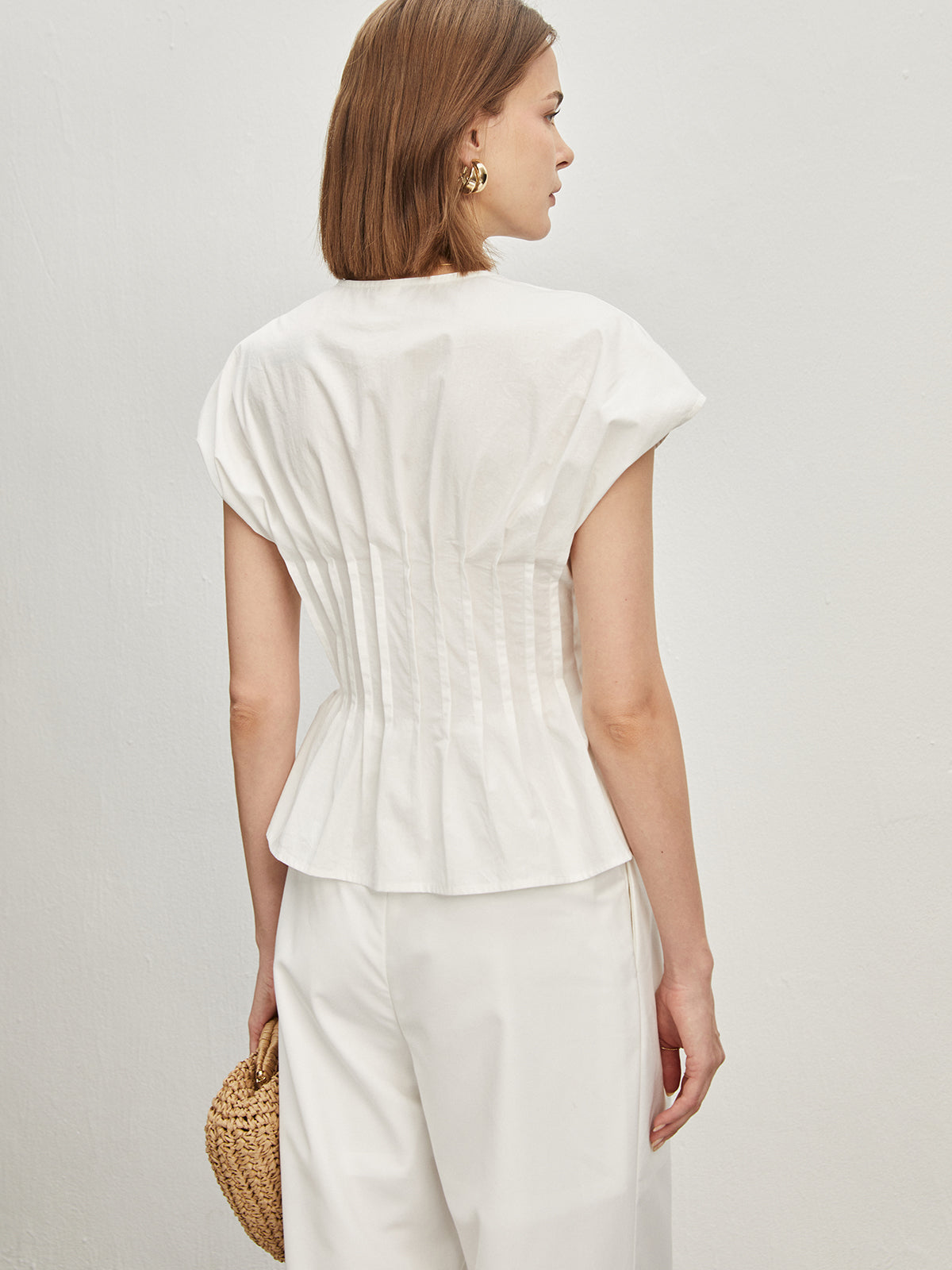 Cotton Pleated Knotted Blouse-Chicvia