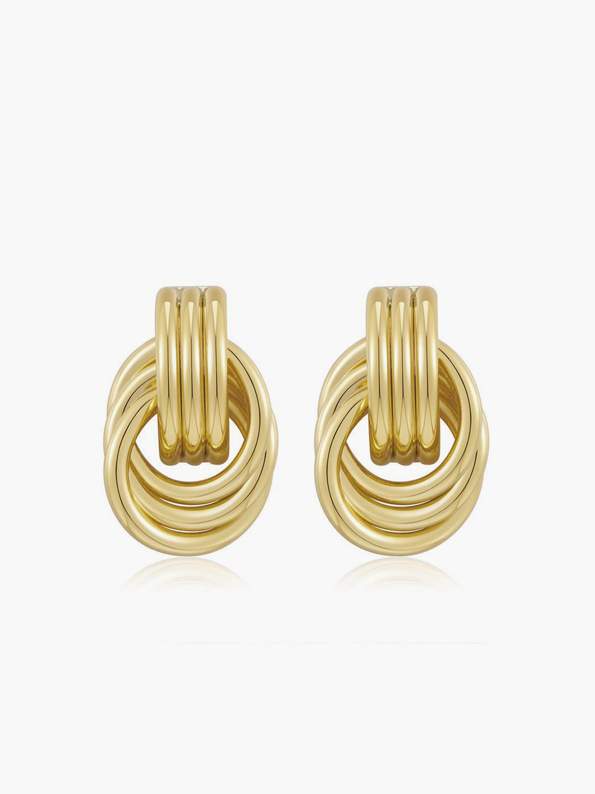 Gold Tone Multi Ring Drop Earrings-Chicvia
