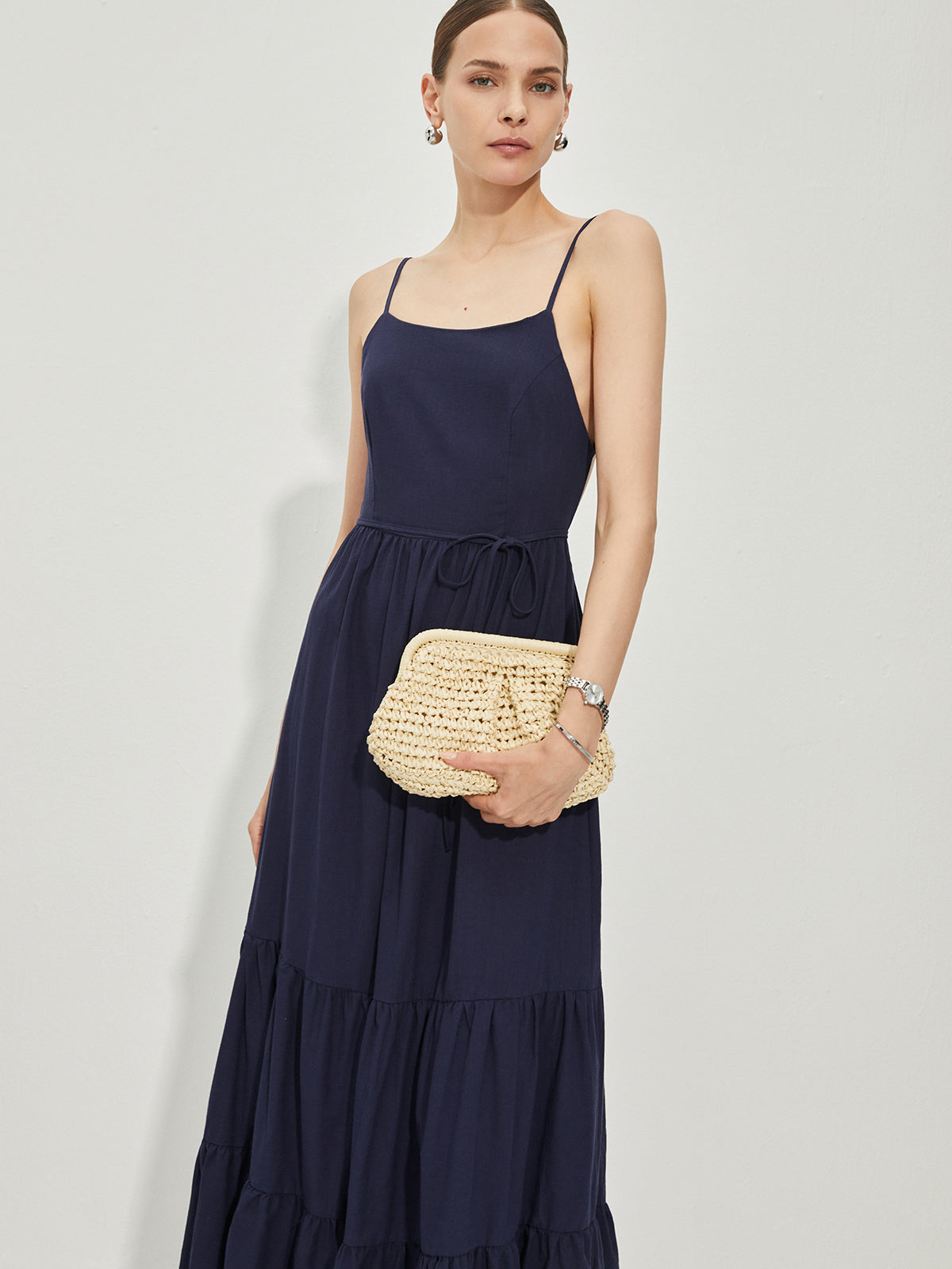 Cotton Backless Cami Dress-Chicvia