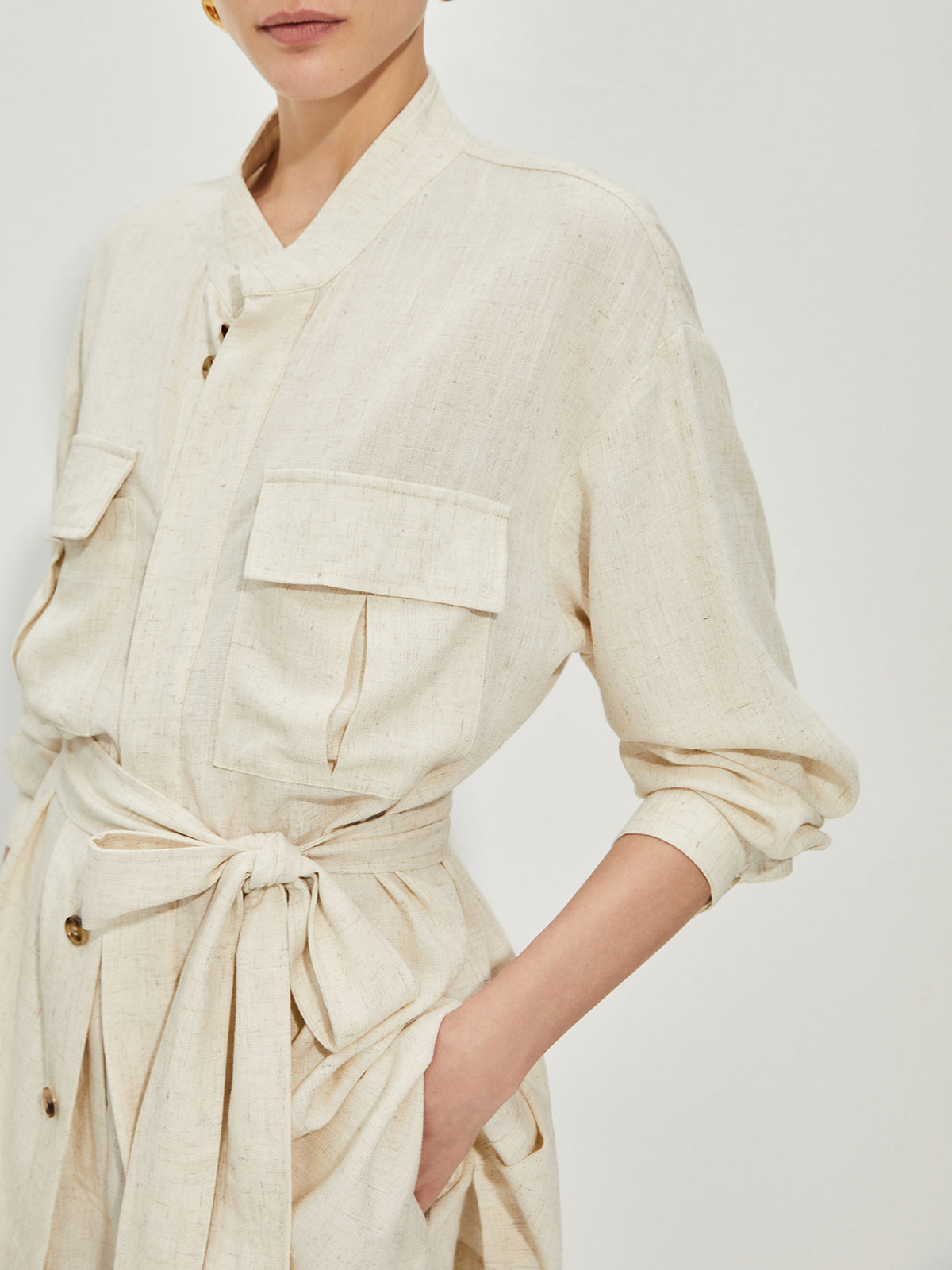 Casual Cotton & Linen Shorts Set With Belt-Chicvia