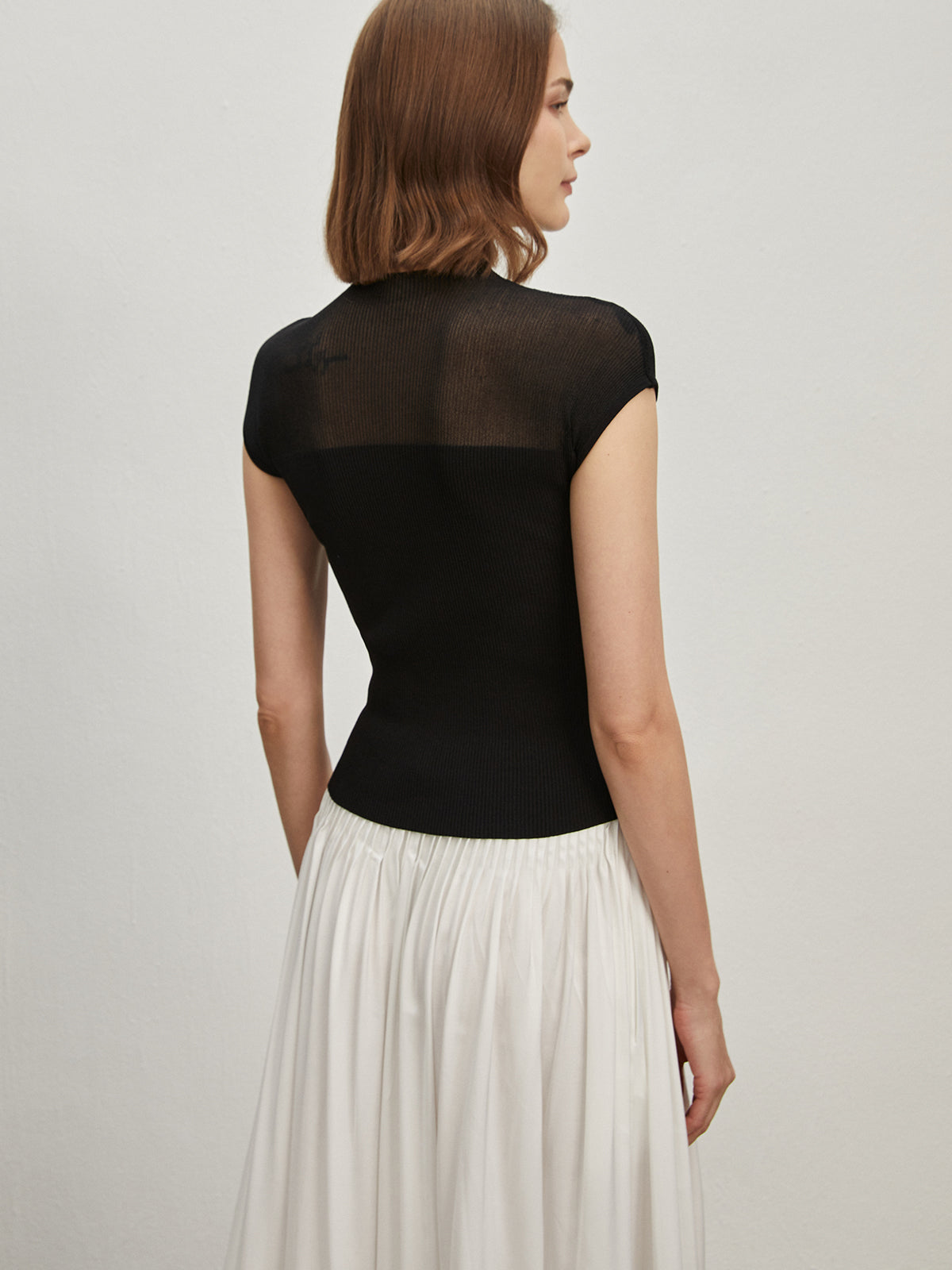 Cap Shoulder Ribbed Knit Top-Chicvia