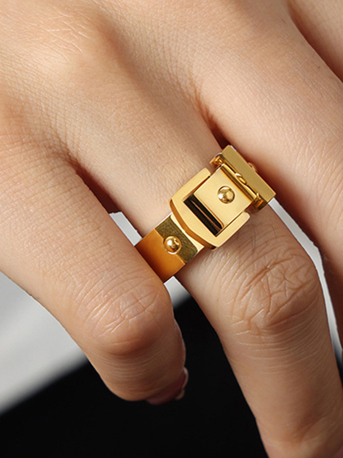 Golden Ring With Buckle-Chicvia