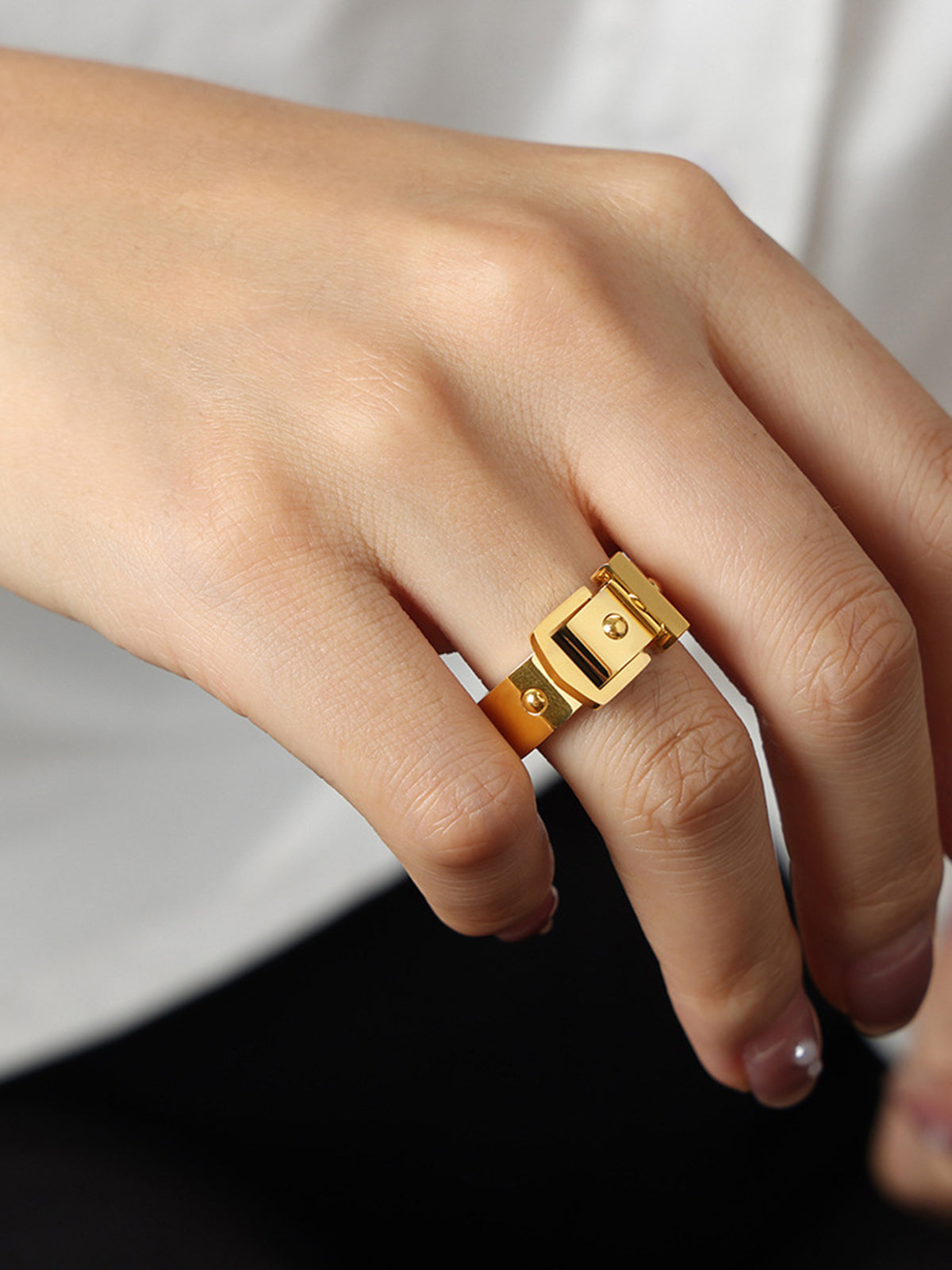 Golden Ring With Buckle-Chicvia
