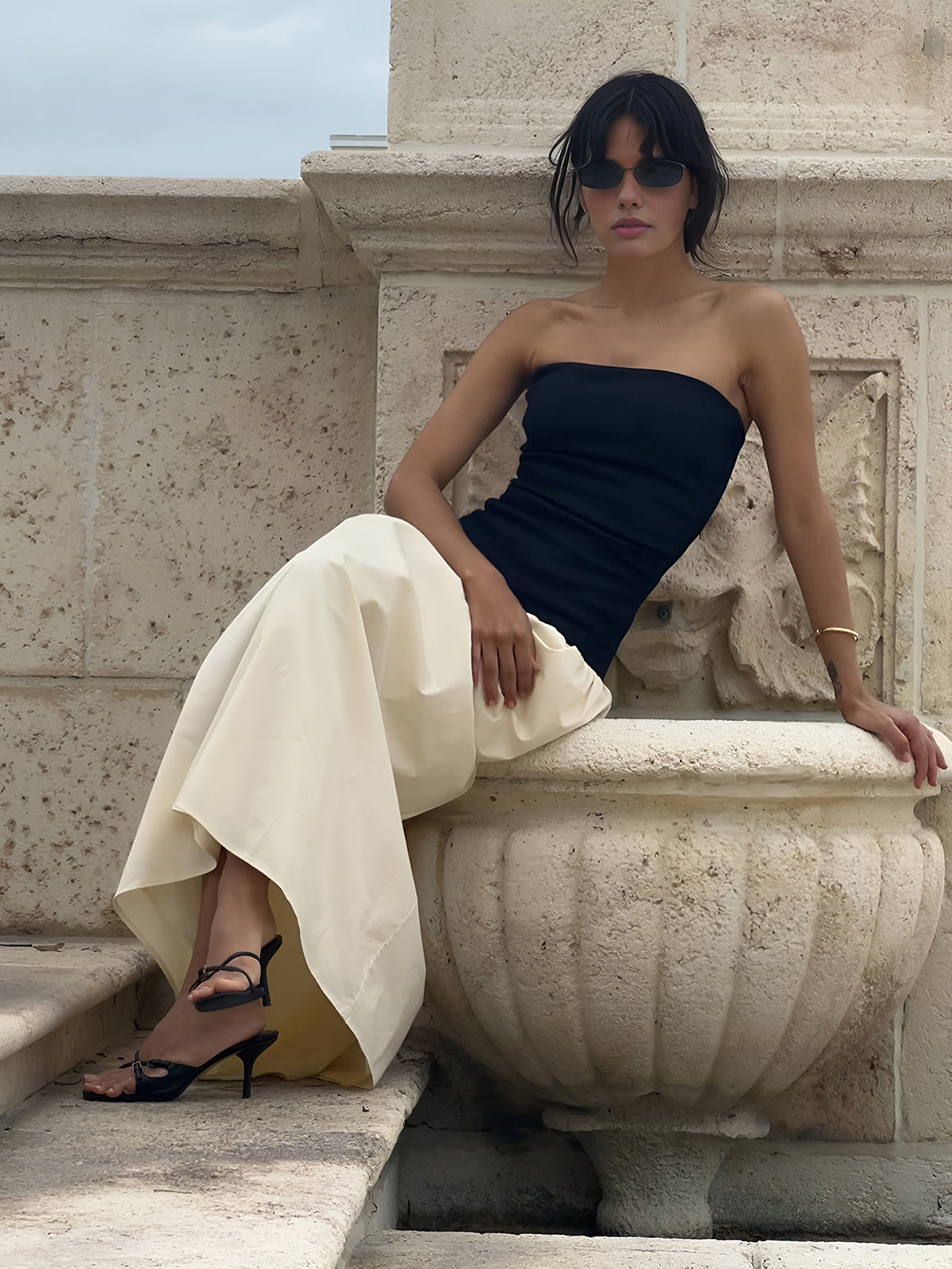 Contrast Color Tube Long Dress-Chicvia