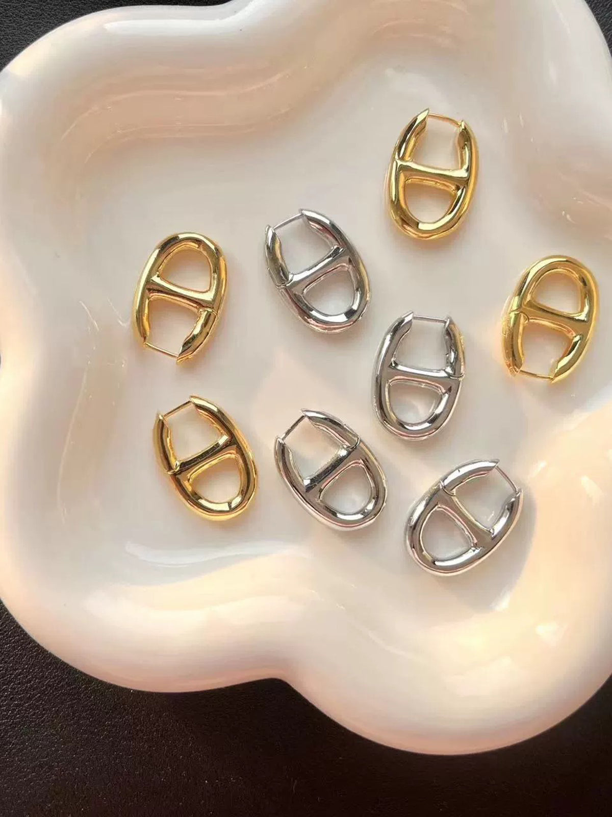 Golden Pig Nose Earrings-Chicvia