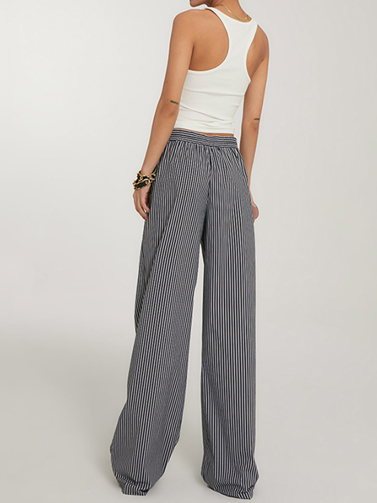 Casual Striped Wide Leg Pants-Chicvia