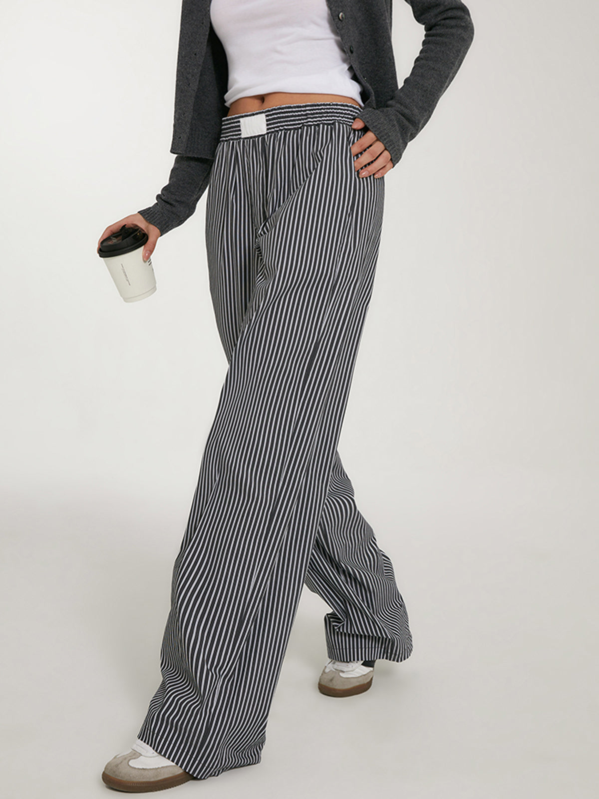 Casual Striped Wide Leg Pants-Chicvia