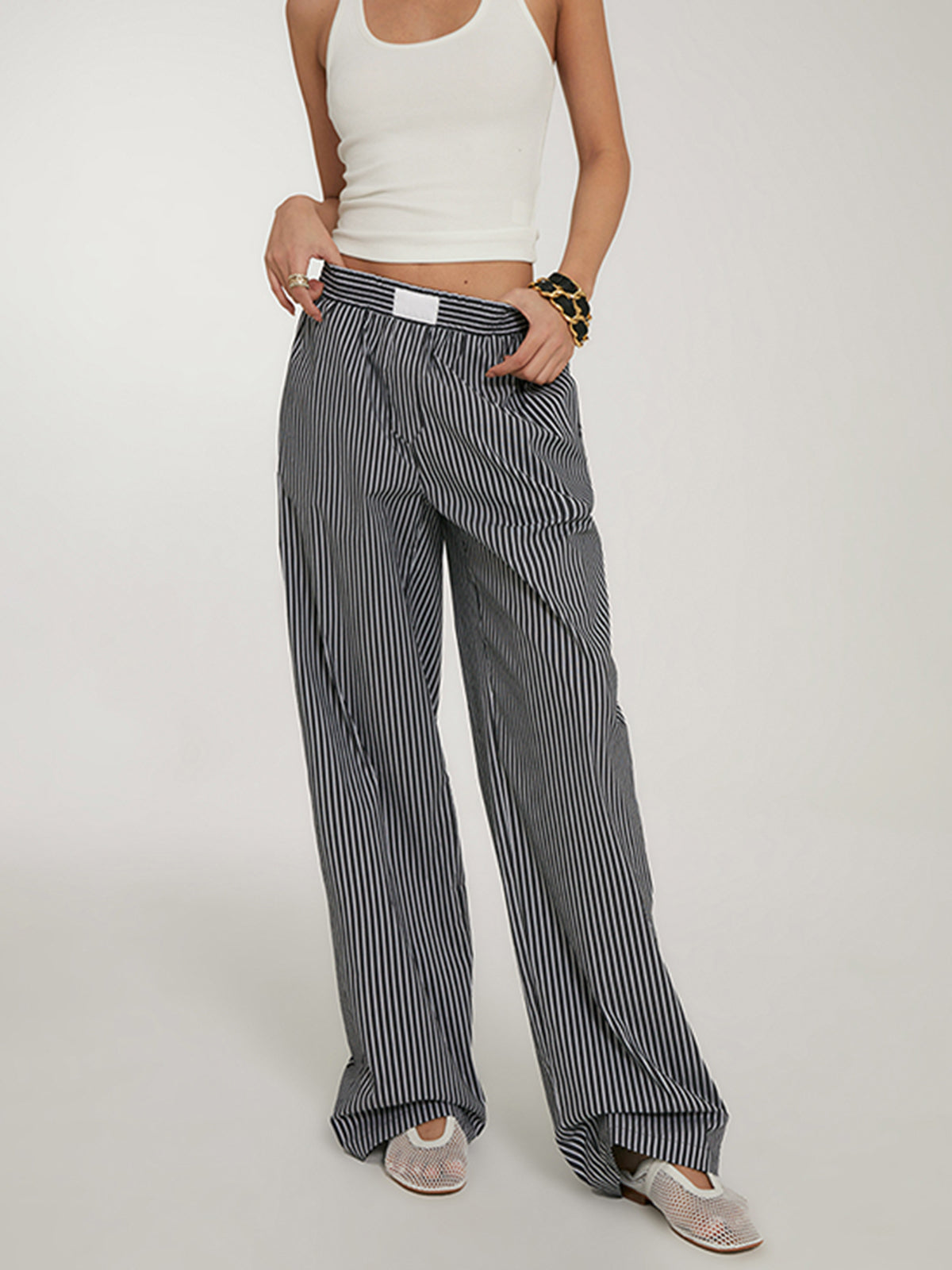 Casual Striped Wide Leg Pants-Chicvia
