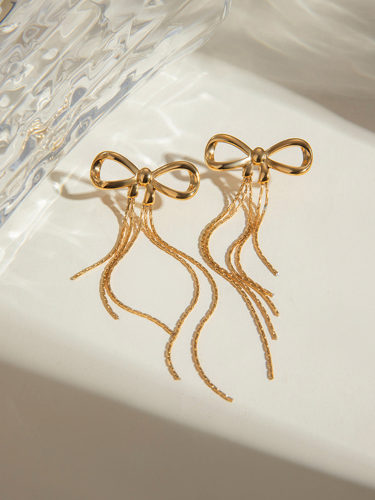 Golden Bow Earrings-Chicvia