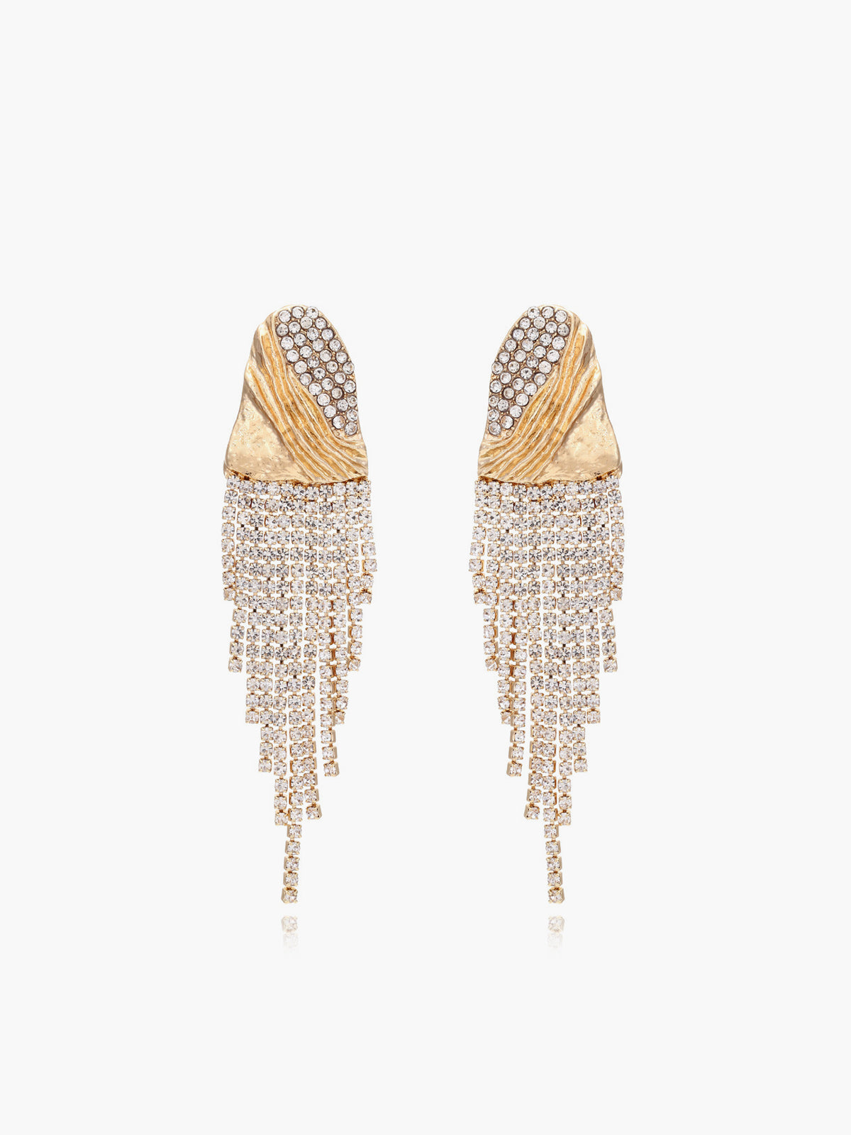 Crinkled Metal Rhinestone Earrings-Chicvia