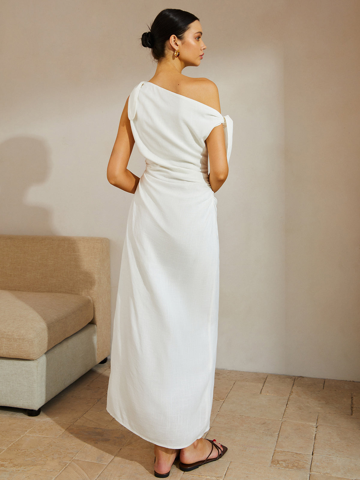 Cotton & Linen Knotted Strap Long Dress-Chicvia