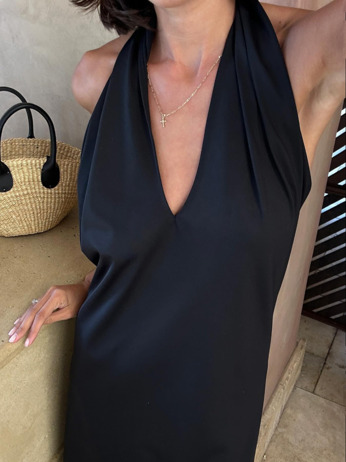 Halter Backless Satin Long Dress-Chicvia