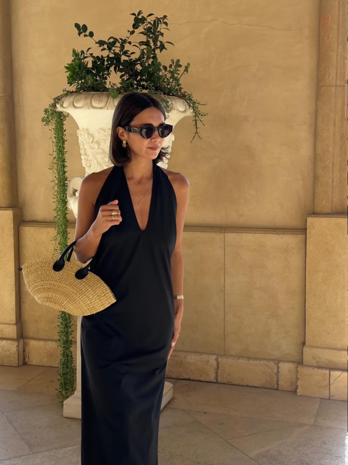 Halter Backless Satin Long Dress-Chicvia