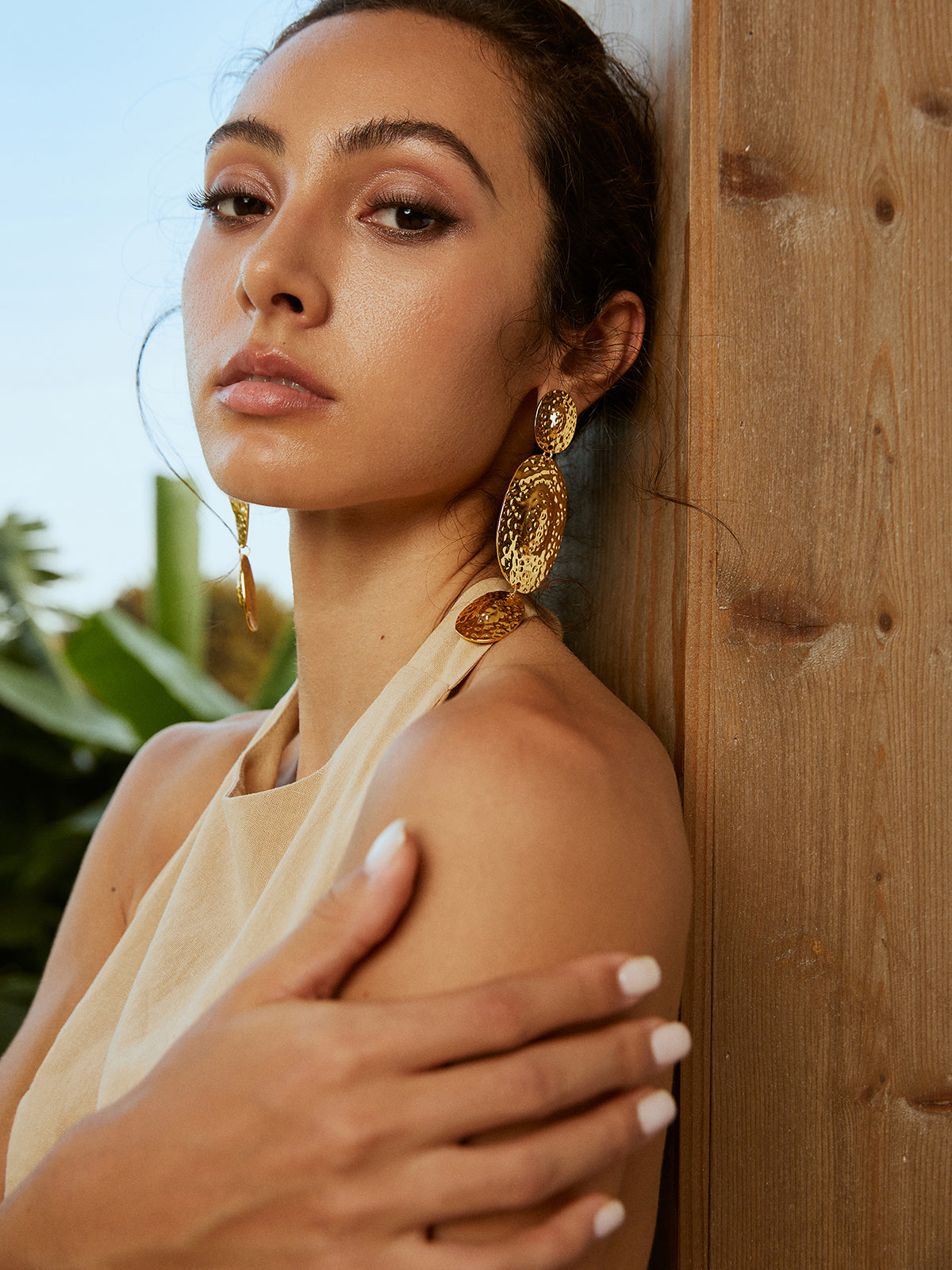 Golden Cascade Textured Earrings-Chicvia