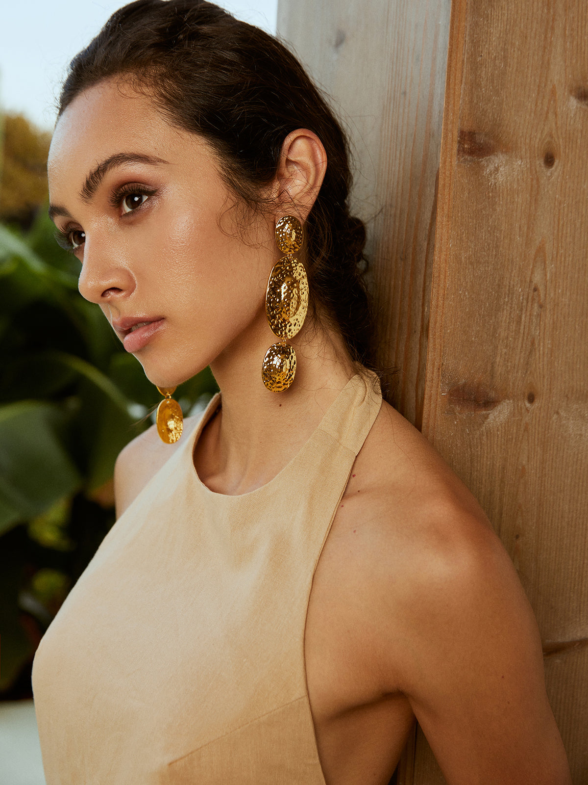 Golden Cascade Textured Earrings-Chicvia