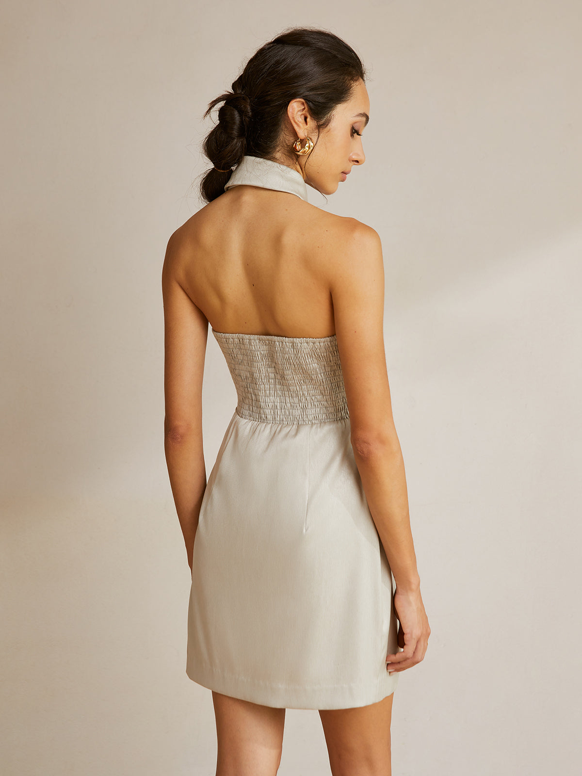 Cross Halter Backless Short Dress-Chicvia