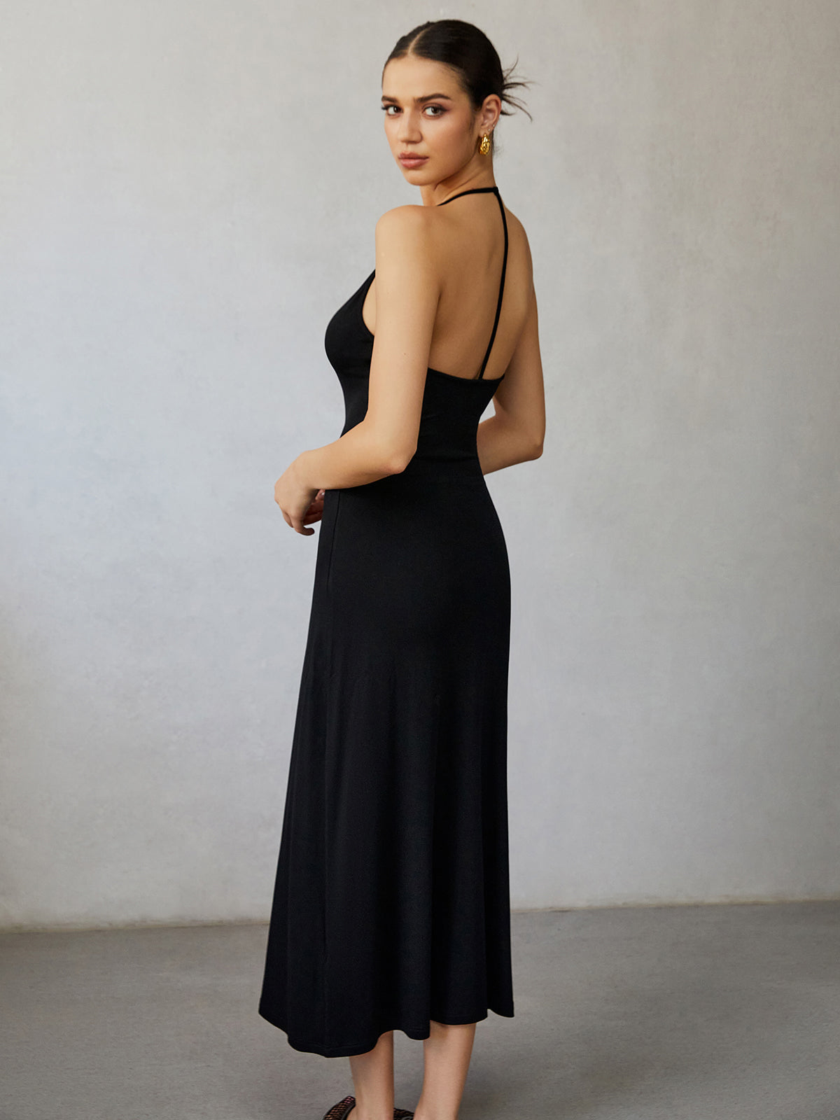Halter Backless Midi Dress-Chicvia
