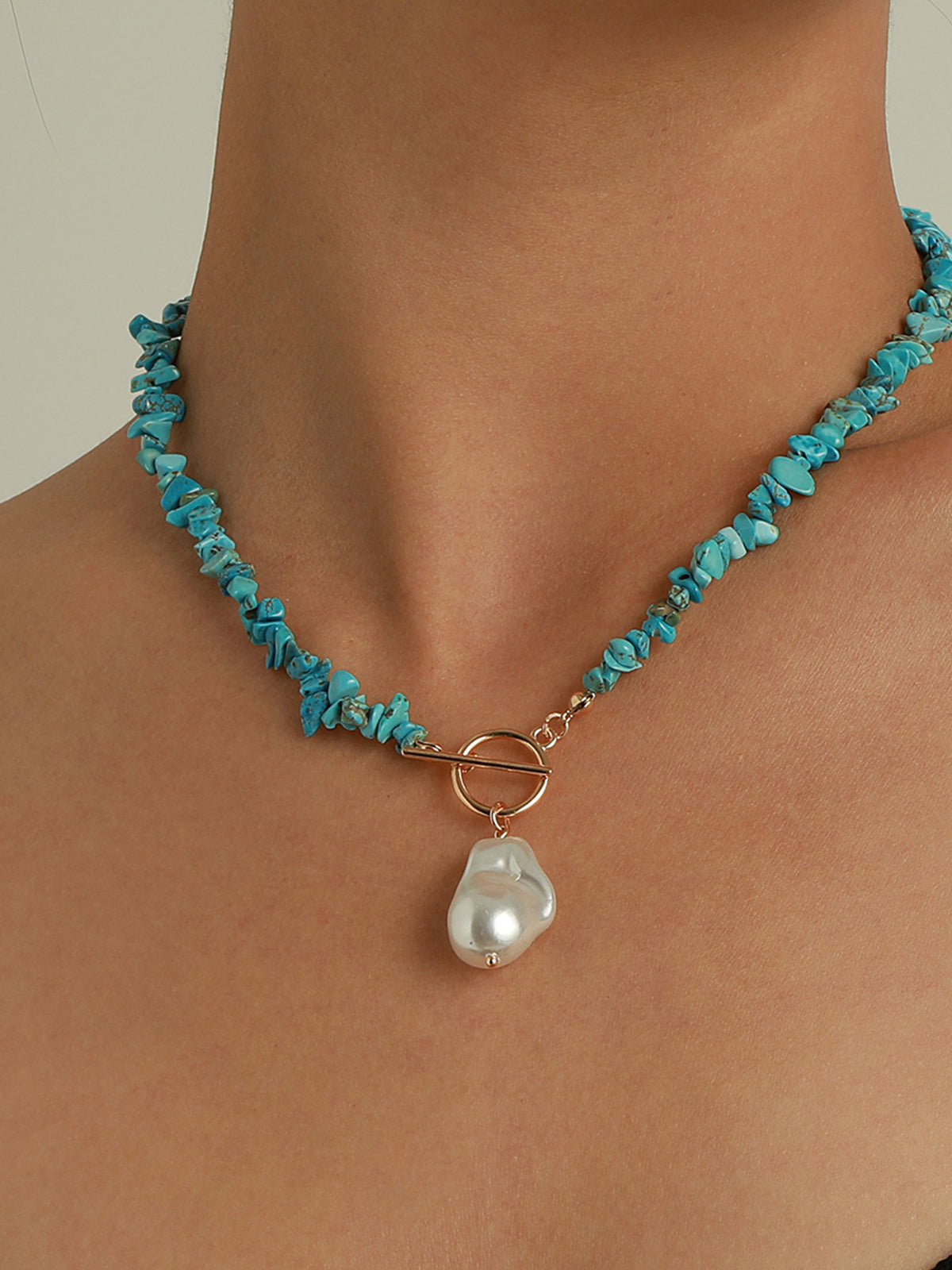 Irregular Pearl Green Turquoise Necklace-Chicvia
