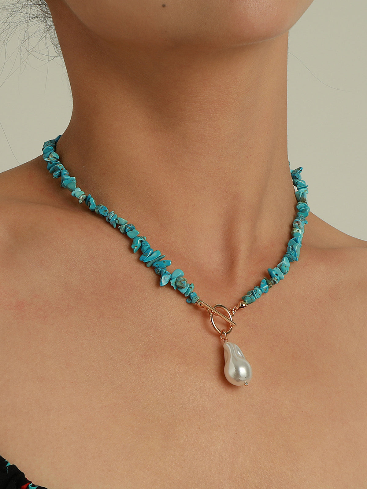 Irregular Pearl Green Turquoise Necklace-Chicvia