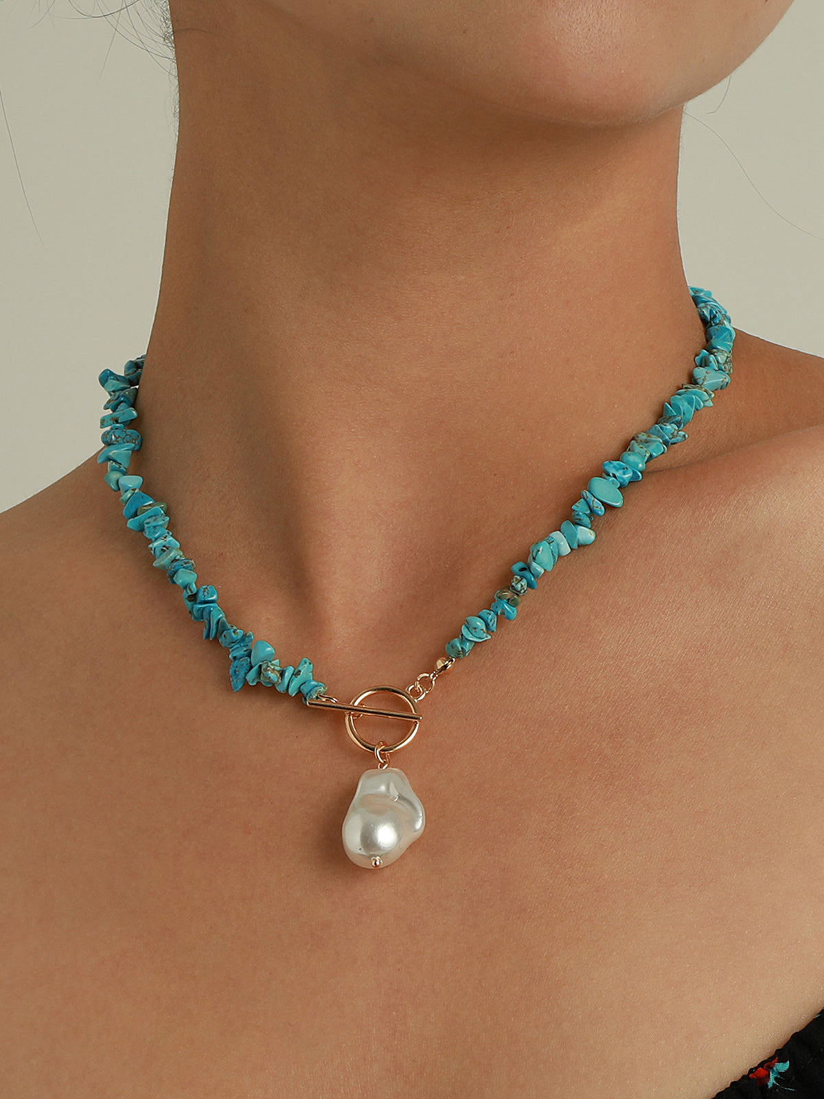 Irregular Pearl Green Turquoise Necklace-Chicvia
